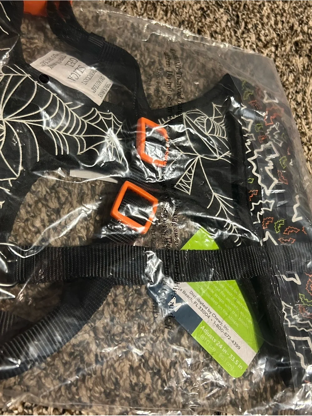 wonder nation Black Dog Harness with Orange and Lime Bat Pattern